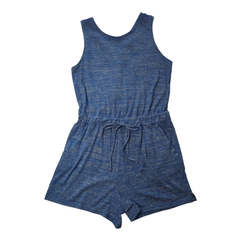 Market & Spruce Romper Women Medium Blue Marled Knit Sleeveless Surplice Back